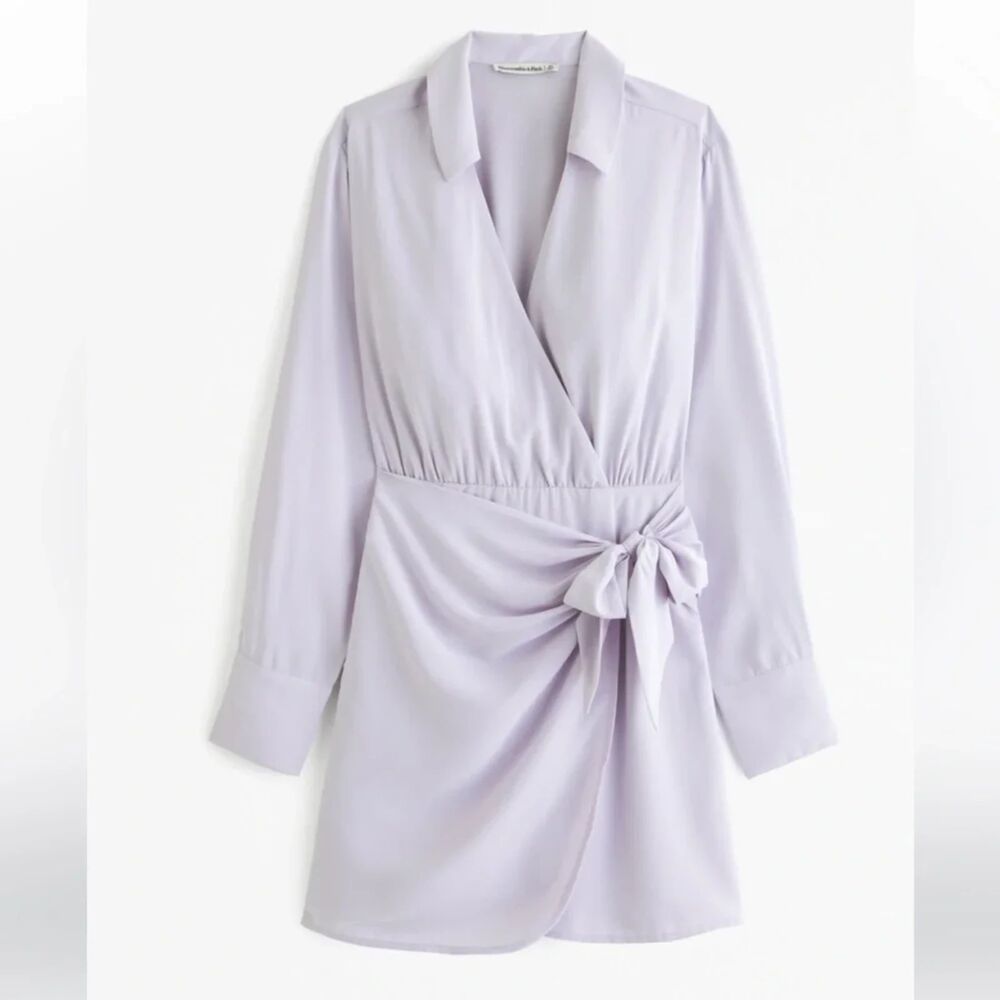 Abercrombie & Fitch Long Sleeve Wrap Mini Dress Light Gray/Lilac - S